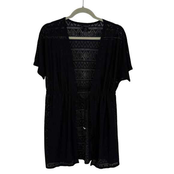 Anne Cole Swim Cover up size Medium Black Diamond Crochet Open Tie Waist SS - Picture 1 of 8
